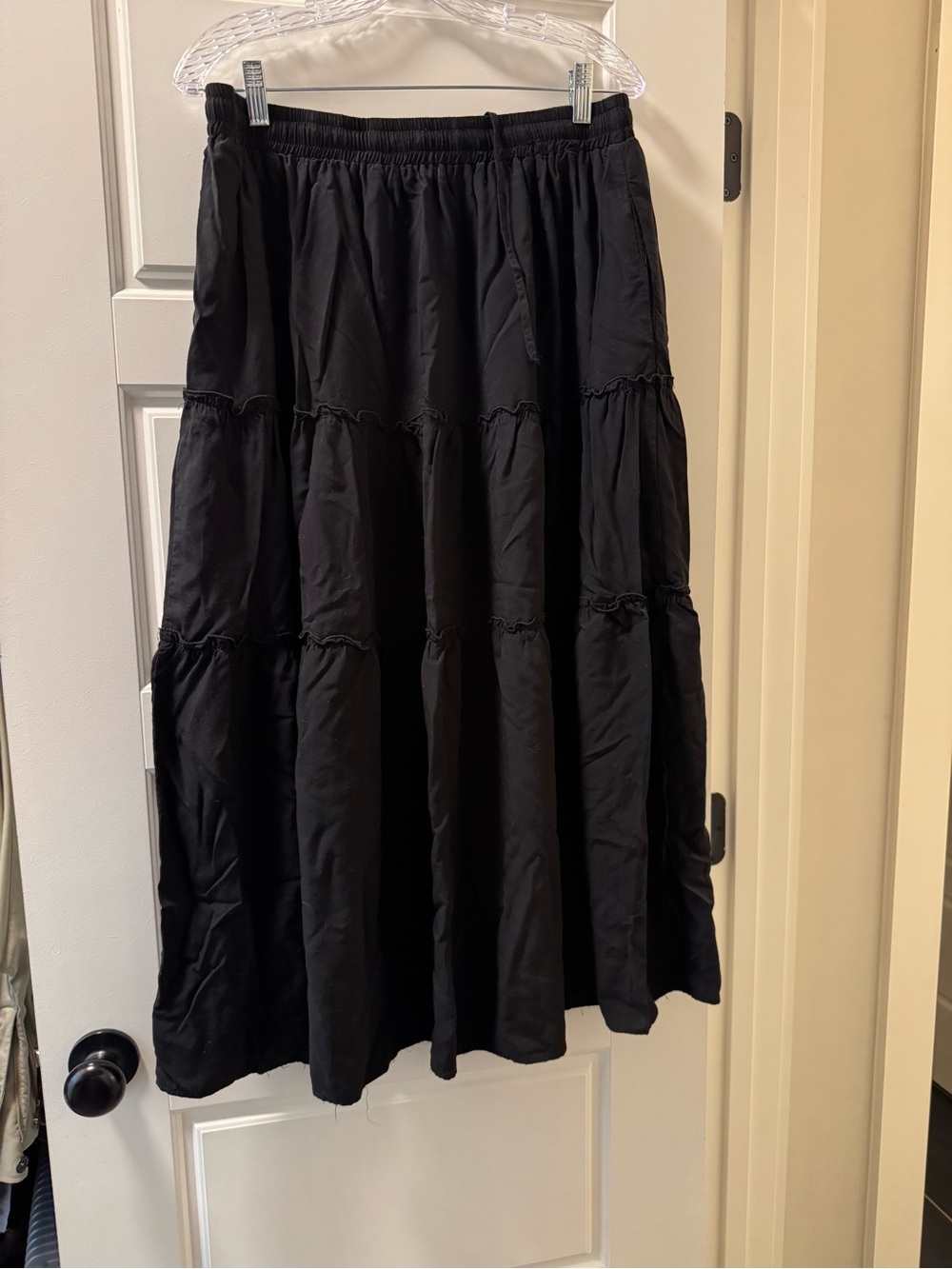 Flowy Black Tiered Maxi Skirt with Elastic Waist